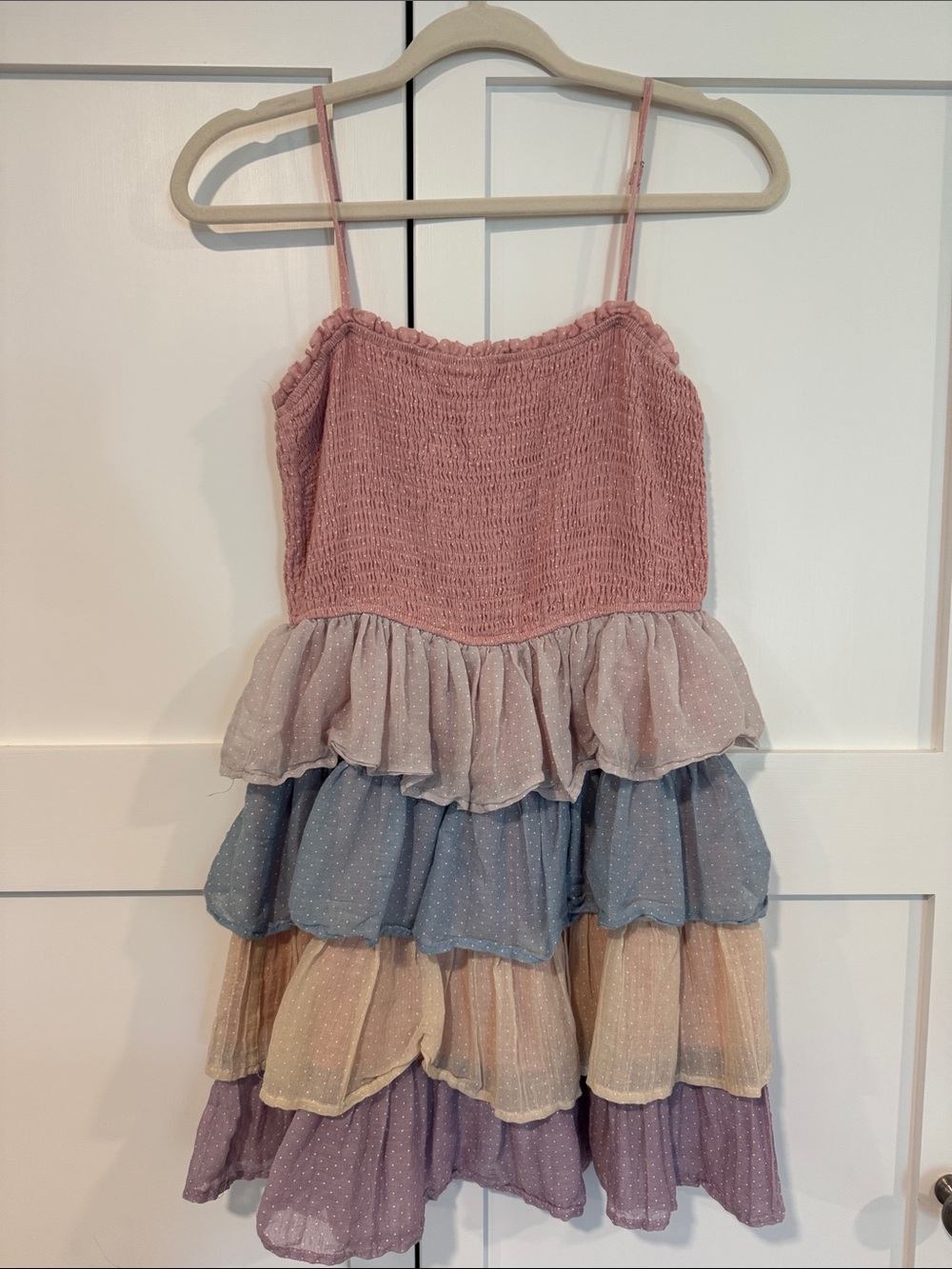 Storia Pink Smocked Tiered Ruffle Mini Dress